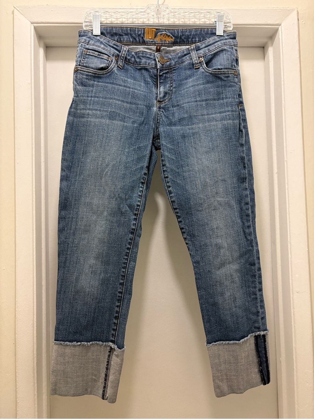 Kut from the Kloth Cameron Straight Leg Crop Jeans Blue Wash, Cuffed Women’s 6 - Picture 2 of 15